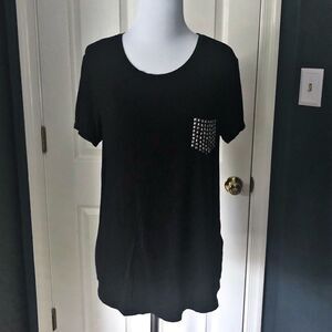 DKNY Black Short Sleeve Tee with metallic pocket